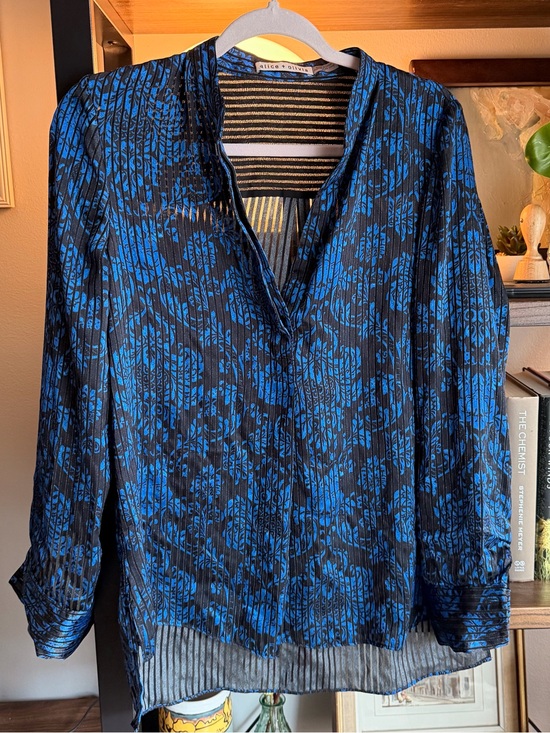 Alice + Olivia Tops - alice + olivia Blue and Black Sheer Floral Blouse